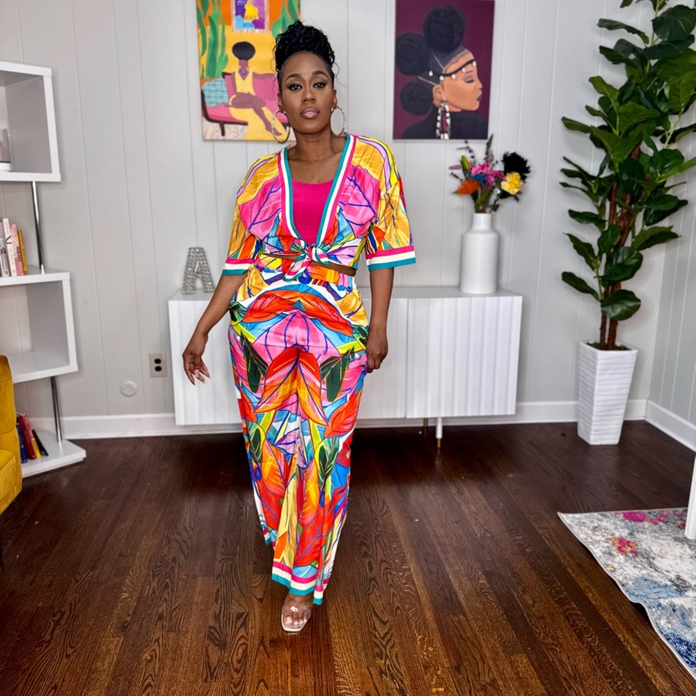 Colorful Abstract Cardigan Pant Set - Picture 3 of 3